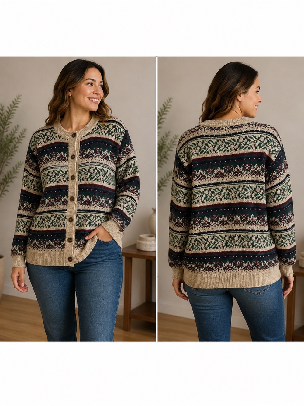 Northern Reflections Fair Isle Cardigan Sweater Women’s Small Wool Blend